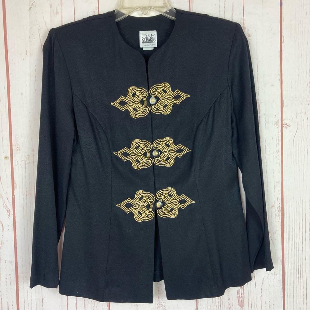 Vintage RM Richards Size 10 (S/M) Black Jacket Dressy Blazer Gold Embroidery USA